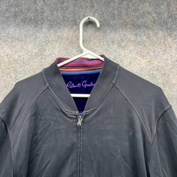 Robert Graham Bomber Jacket Men Large Black Purple Full Zip Classic Fleece Rare - Picture 8 of 13